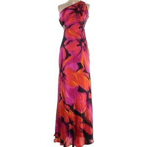 Adrianna Papell One Shoulder Pink and Orange Floral Dress